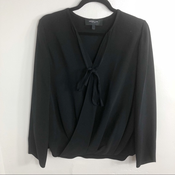 Derek Lam Tops - Derek Lam Black Silk Drape Front Blouse 6